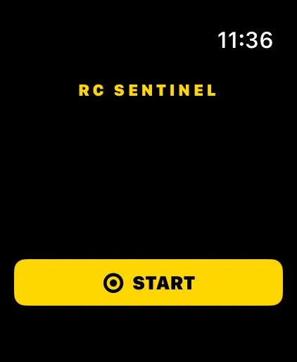 RC Sentinel Apple Watch start screen with a Start recording button